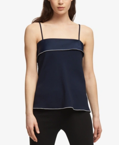 Shop Dkny Colorblocked Tiered Top In Navy/white