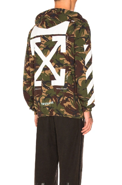 Off-white Diagonal Camouflage Cotton Hoodie In Green,abstract | ModeSens