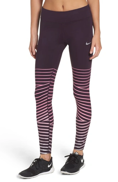 Nike Power Epic Lux Metallic Striped Dri-fit Stretch Leggings In Port Wine  | ModeSens