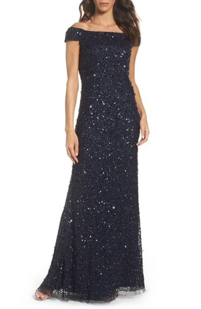 Shop Adrianna Papell Sequin Mesh Gown In Navy