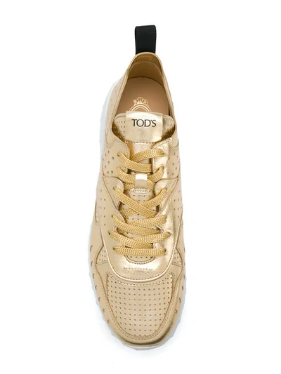 Shop Tod's Metallic Perforated Sneakers