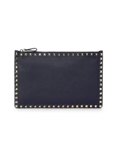 Shop Valentino Rockstud Large Leather Pouch In Marine