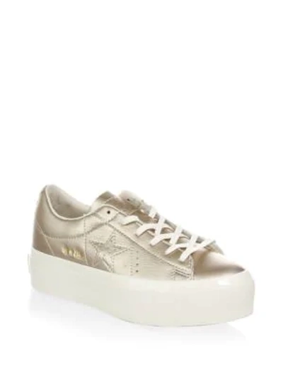 Shop Converse Low-top Platform Leather Sneakers In Light Gold