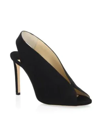 Shop Jimmy Choo Shar Suede Peep Toe Slingbackpumps In Black