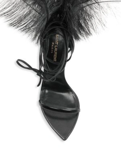 Shop Saint Laurent Talitha Feather Ankle Strap Sandals In Black