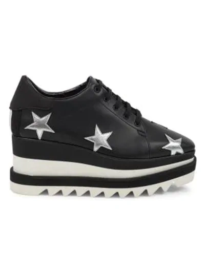 Shop Stella Mccartney Women's Sneak-elyse Embroidered Star Platform Wedge Sneakers In Black