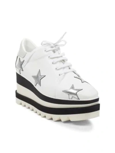 Shop Stella Mccartney Women's Sneak-elyse Embroidered Star Platform Wedge Sneakers In White