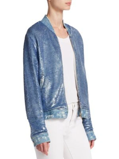Shop Iro Nanaso Sequin Bomber Jacket In Blushed Blue