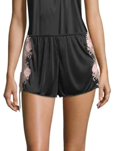 Shop Natori Harlow Lace-trim Sleepwear Shorts In Black