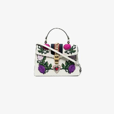 Shop Gucci White Embroidered Sylvie Medium Tote Bag