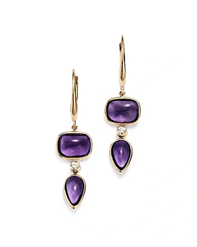 Shop Olivia B 14k Yellow Gold Tiered Amethyst Cabochon & Diamond Drop Earrings - 100% Exclusive In Purple/white