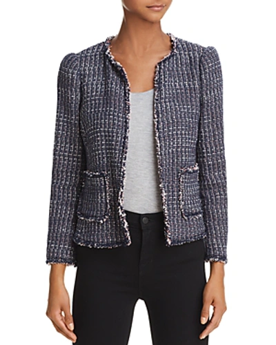 Shop Rebecca Taylor Fray-edged Tweed Jacket In Navy Combo