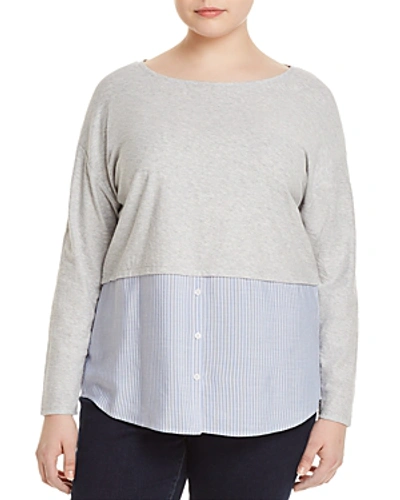 Shop Vince Camuto Plus Woven-hem Knit Top In Gray Heather