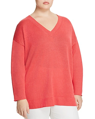Shop Eileen Fisher Organic-linen V-neck Sweater In Strawberry