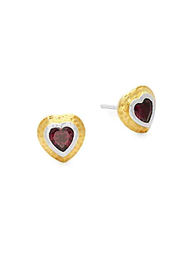 Shop Gurhan Romance Garnet Goldtone Heart Earrings In Silver
