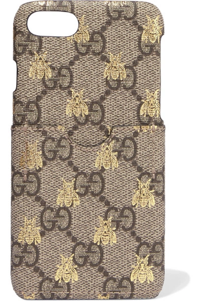 Shop Gucci Printed Coated-canvas Iphone 7 Case In Beige