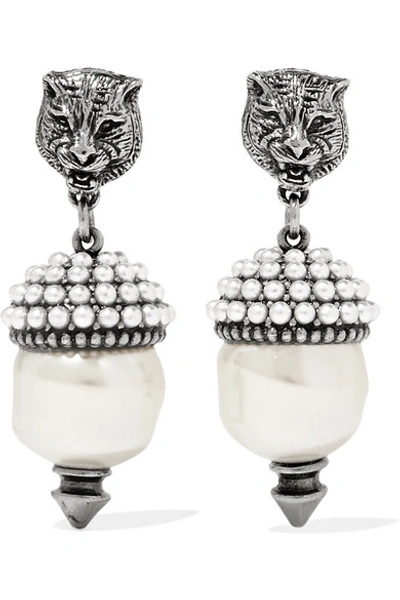 Shop Gucci Silver-tone Faux Pearl Earrings