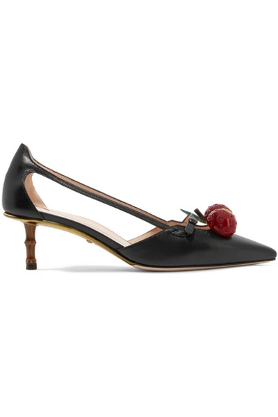 Shop Gucci Embellished Leather Pumps In Black