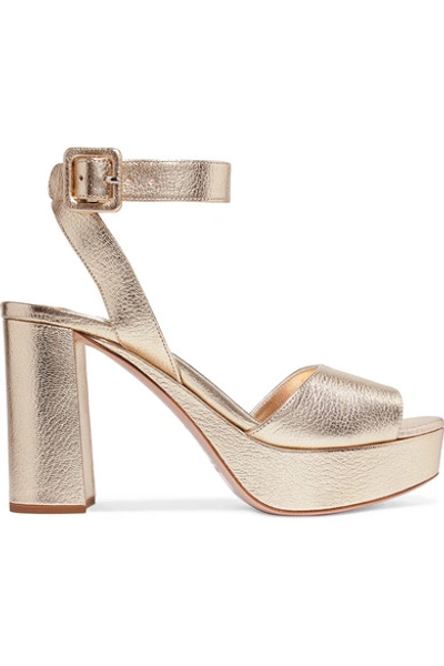 Shop Miu Miu Metallic Textured-leather Platform Sandals In Gold