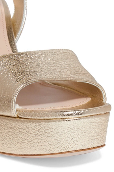 Shop Miu Miu Metallic Textured-leather Platform Sandals In Gold