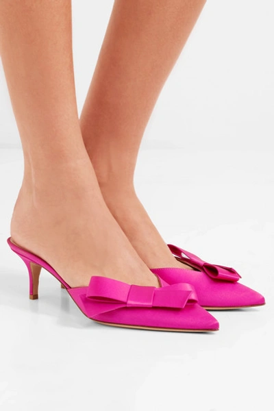 Shop Gianvito Rossi 60 Bow-embellished Satin Mules In Fuchsia