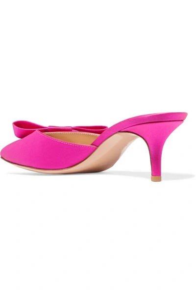 Shop Gianvito Rossi 60 Bow-embellished Satin Mules In Fuchsia