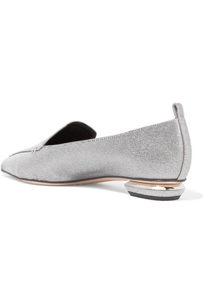 Shop Nicholas Kirkwood Beya Metallic Twill Point-toe Flats In Silver