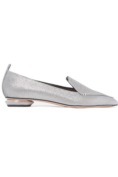 Shop Nicholas Kirkwood Beya Metallic Twill Point-toe Flats In Silver