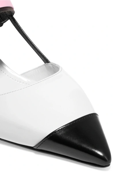 Shop Prada 65 Logo-print Glossed-leather Slingback Pumps In White
