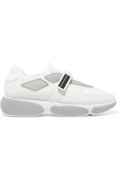 Shop Prada Cloudbust Logo-embossed Rubber And Leather-trimmed Mesh Sneakers In White