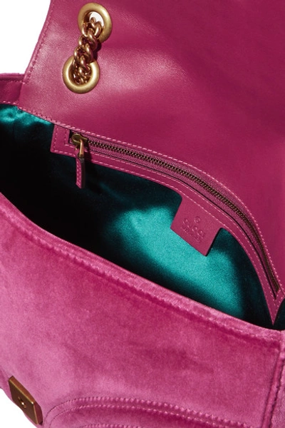 Shop Gucci Gg Marmont Medium Embellished Quilted Velvet And Leather Shoulder Bag In Pink
