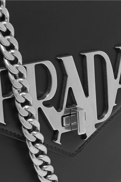 Shop Prada Logo Liberty Leather Shoulder Bag In Black