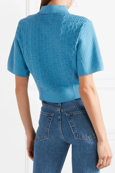 Shop Carven Cropped Textured Cotton-blend Top In Azure