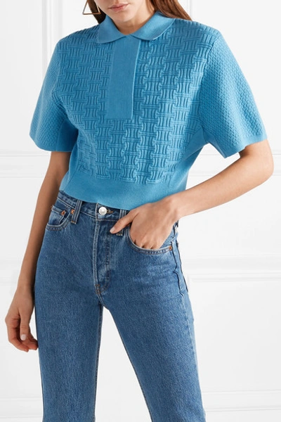 Shop Carven Cropped Textured Cotton-blend Top In Azure