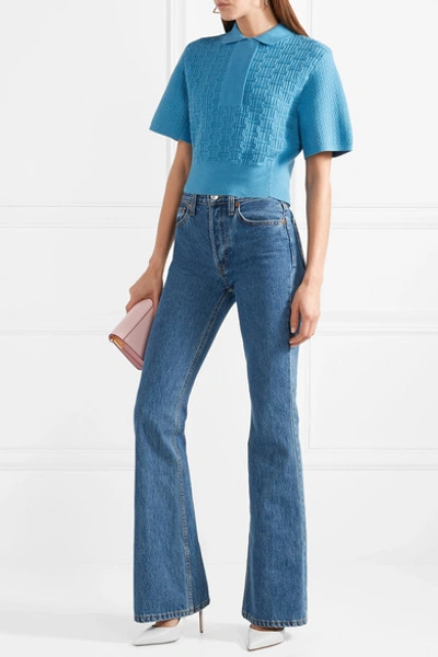 Shop Carven Cropped Textured Cotton-blend Top In Azure