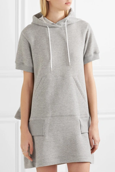Shop Sacai Hooded Cotton-blend Jersey Dress In Light Gray