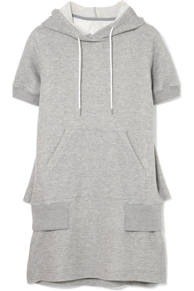 Shop Sacai Hooded Cotton-blend Jersey Dress In Light Gray