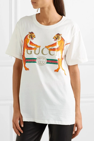 Shop Gucci Oversized Printed Stretch-cotton Jersey T-shirt