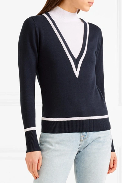 Shop Victor Glemaud Layered Cotton And Cashmere-blend Turtleneck Sweater In Midnight Blue