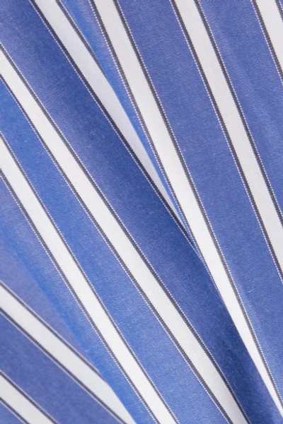 Shop Sacai Lace-trimmed Striped Cotton-poplin Dress In Blue