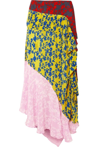 Preen Line Isabelle Asymmetric Paneled Crepe De Chine Midi Skirt In Pink