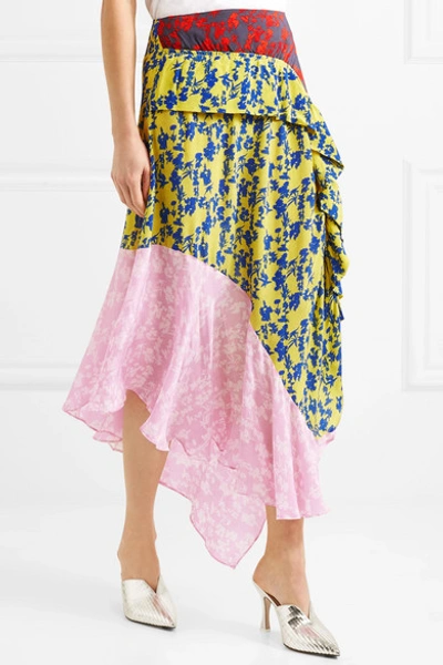 Preen Line Isabelle Asymmetric Paneled Crepe De Chine Midi Skirt In Pink