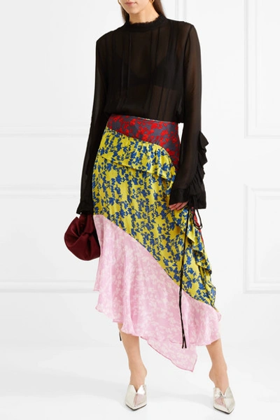 Preen Line Isabelle Asymmetric Paneled Crepe De Chine Midi Skirt In Pink