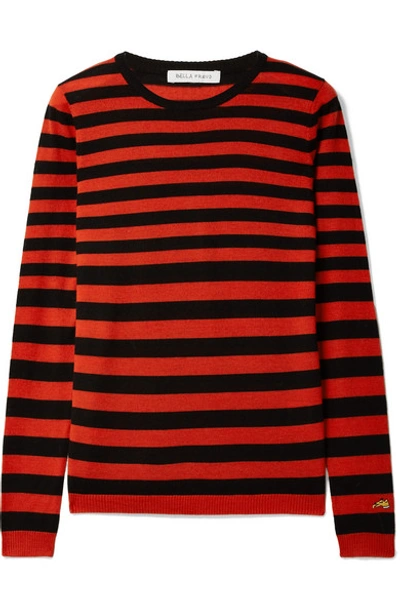Shop Bella Freud Skinny Minnie Striped Wool And Cashmere-blend Sweater In Red
