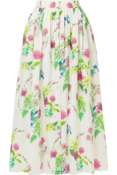 Shop Mds Stripes Floral-print Cotton-poplin Maxi Skirt In White