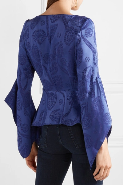 Shop Peter Pilotto Satin-jacquard Wrap Top In Royal Blue