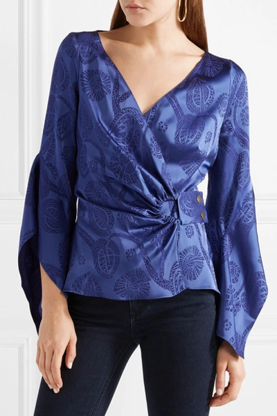 Shop Peter Pilotto Satin-jacquard Wrap Top In Royal Blue