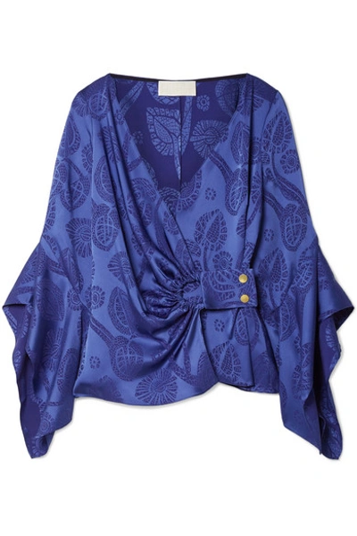 Shop Peter Pilotto Satin-jacquard Wrap Top In Royal Blue