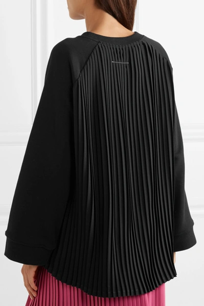 Shop Mm6 Maison Margiela Pleated Crepe-paneled Cotton-terry Sweatshirt In Black