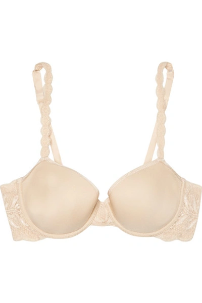 Shop Cosabella Never Say Never Comfie Stretch-jersey And Lace T-shirt Bra In Neutral